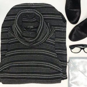 intermix | tweed turtleneck stripe knit midi dress black s